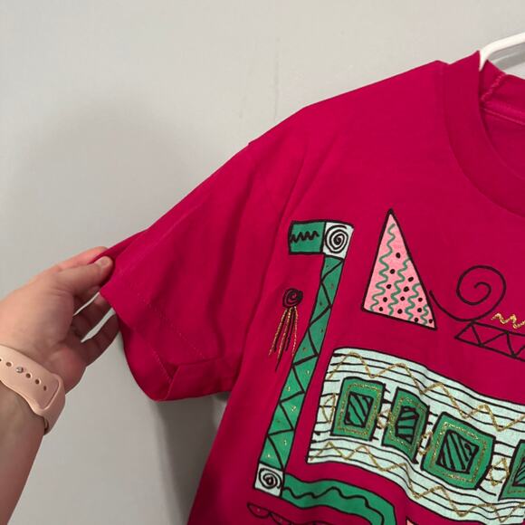 Vintage Topson Downs Geometric Aztec Inspired Bright Tee Shirt Size Medium 80s - Picture 3 of 7